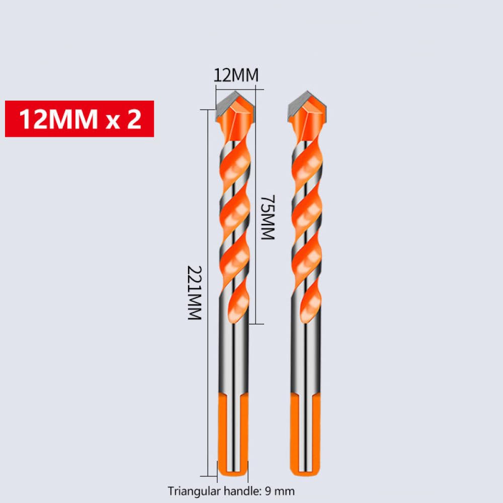 Triangolo filettato in Acciaio al tungsteno per pareti in Mattoni per calcestruzzo Punta per Trapano per Marmo per Uso Domestico Punta per Trapano Elettrico a Mano, 12 mm 2 Pezzi