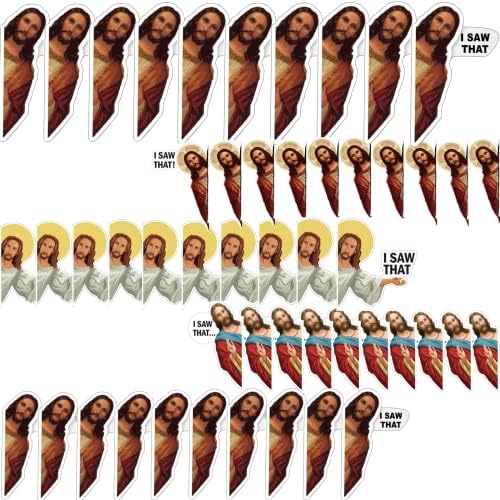 50 Pieces I Saw That Jesus Stickers, Funny Jesus Car Bumper Sticker Waterproof Vinyl Decals for Laptop, Skateboard, Water Bottle