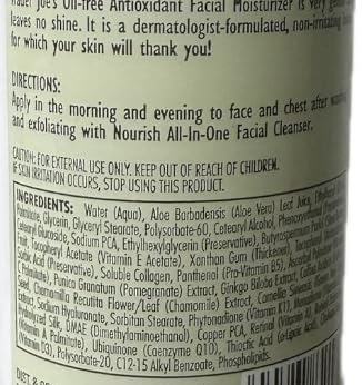 Trader Js Nourish Facial cleanser and moisturizer set, All-In-One Facial Cleanser 8.45 fl oz (250mL) & Oil-Free Antioxidant Facial Moisturizer 6 fl oz (177mL) - 1 of each iteam