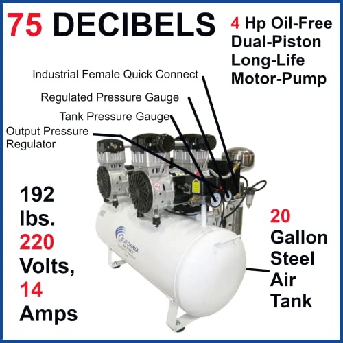 California Air Tools 20040Dc Ultra Quiet & Oil-Free 4.0 Hp, 20.0 Gallon Steel Tank Air Compressor With Air Drying System, White #TOP7
