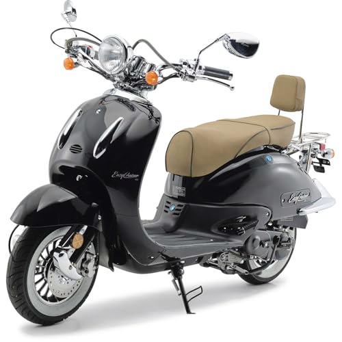 Burnout Motorroller 50 ccm EasyCruiser Eco Schwarz Metallic 25 km/h Retro Roller 3 PS USB Ladebuchse...