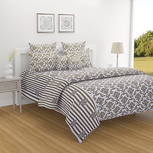 Image of Swayam Pure Cotton Double Bedsheet with 2 Pillow Covers | Size 90 x 100 inch | 160 TC | Ethnic Motifs Design | Soft Breathable Bed Sheet | Comfortable & Durable for Bedroom - White & Brown