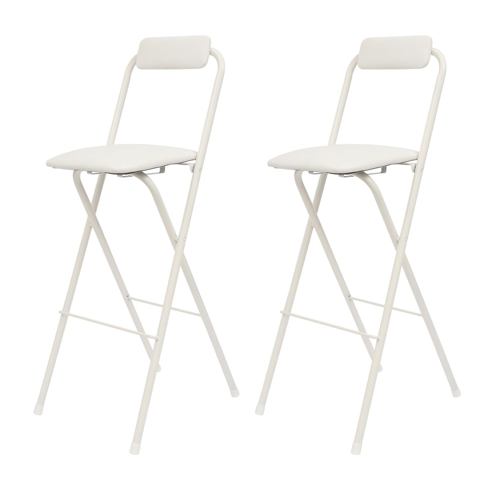 LOYALHEARTDY 2 Pcs Folding Stool, 29.5 in Folding Bar Stool with Backrest Cushioned Padded Folding Stool Portable Counter Height Bar Stool for Camping Kitchen Home Office (White)