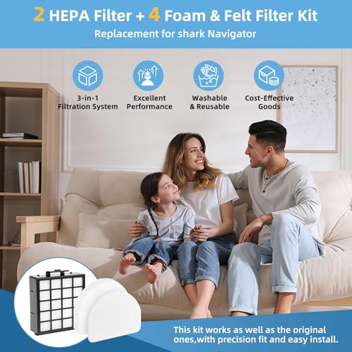 Image of AZ4002 Replacement Filter for Shark POWERDETECT Upright Vacuum Cleaner AZ4000 AZ4000C AZ4002 AZ4002W, 2 HEPA Filters and 4 Foam & Felt Filters, Part XFFKAZ4000 XHFAZ4000