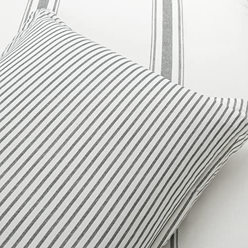 Image of Lush Decor Farmhouse Stripe Reversible Cotton Duvet Cover Twin XL Size 2 Piece Set Dark Gray - Twin XL Bedding Set - Striped Duvet Cover - Dorm Essentials
