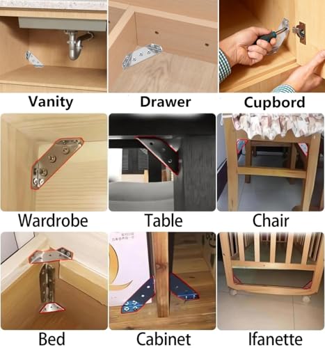 Furniture Corner Connector - 20PCS Universal Stainless Steel L Brackets for Wood,Hardware Metal Angle Bracket Corner Braces,L Bracket for Shelves,Table,Cabinet,Drawer,Corner Brackets for Wood - Image 5
