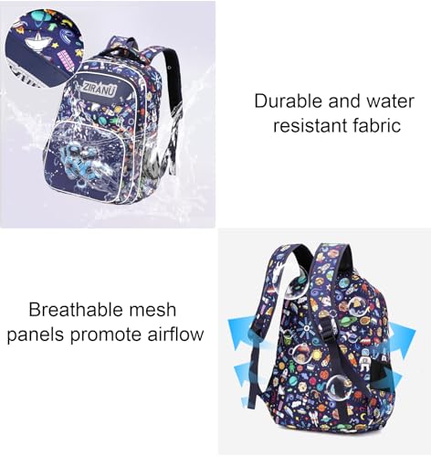 JiaYou Boys Astronaut Pattern Backpack Primary School Bookbag lightweight Breathable Fabric(Black-3Pcs,35 Liters) 6