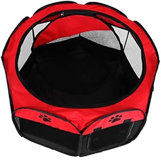 Dog Pen Pet Puppy Playpen Foldable Dog Cat Tent Cage Portable Hamster Playpen Mesh Pet Tent Pop Up Pet Playpens Pet Dog Exercise and Play Tent for Indoor Outdoor Use Red