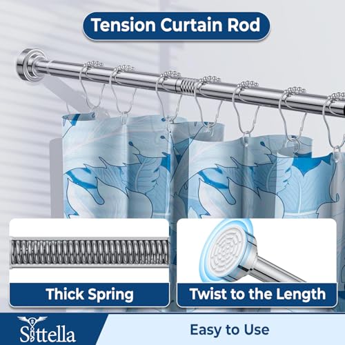 Image of SITTELLA 81-203 cm Adjustable Curtain Rod (Multi-Part Assembly) for Bathroom | Shower Curtain Rod | No Drill Tension Curtain Rod | Stainless Steel Expandable | Rust Proof Heavy Duty