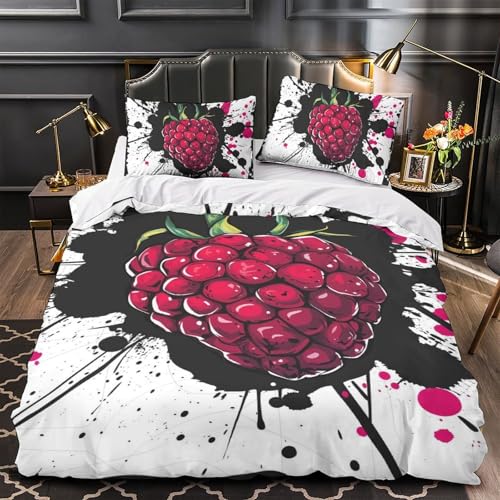 Housse de couette fraise 140x200抗皱微纤维三件套带拉链儿童单人床套件 - 4