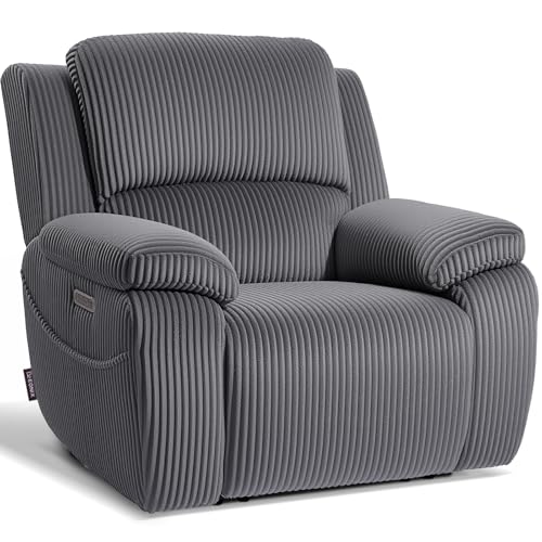Image of EONIX Real Zero Clearance Wall Hugger Power Recliner Chair with Adjustable Headrest for Small Spaces, RV, Living Room, Bedroom, 24.4'' Seat Width, 400lbs Heavy Duty, SXXY017992, Corduroy, Dark Grey