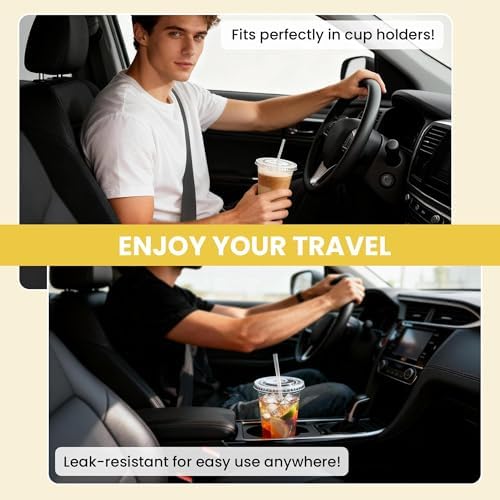 100 Pack 16 oz Plastic Cups with Lids and Straws, Clear Disposable Plastic Cups, Heavy Duty Iced Coffee Cups with Leak-Resistant Lids, Cold Drink Cups for Smoothies, Juice, Soda & Party To Go - 5