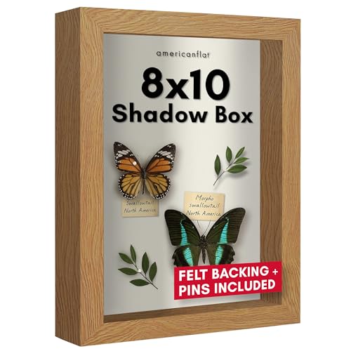 Americanflat Marco de Caja de Sombra de 8 x 10 en Roble con Parte Trasera de Lino Suave, Madera compuesta con Vidrio Pulido para Pared y Mesa
