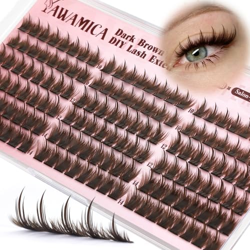 Yawamica Brown Manga Lash Clusters Wispy Spiky Anime Eyelash Clusters Natural Dark Brown Fairy Individual Lashes Stable D Curl 10-14mm DIY Lash Extension Everyday Wear for Natural Defined Salon Look