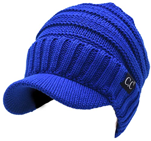 Image of C.C Trendy Warm Oversized Chunky Soft Oversized Ribbed Slouchy Knit Hat with Visor Brim