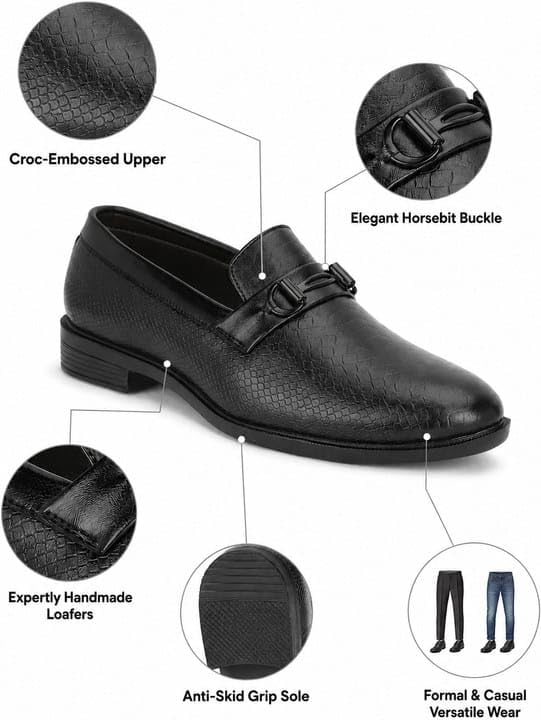 Image of NARKI Men's Tan Formal Loafers - Stylish Slip-On Synthetic Leather Dress Shoes | Textured Office Wear Shoes for Men
