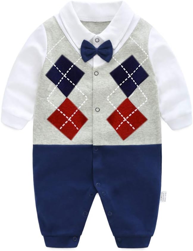 GORBAST Newborn Baby Boys’ Gentleman Romper Clothes Suit Long Sleeve Jumpsuit Outfit with Bow Tie