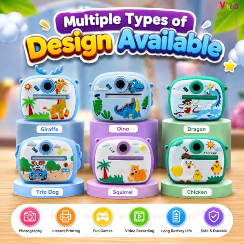 Image of VikriDA Instant Print Camera for Kids | 1080P HD Digital Camera with Video Recording, Built-in Printer, Fun Filters & Stickers - Multicolor Instant Digital Camera.