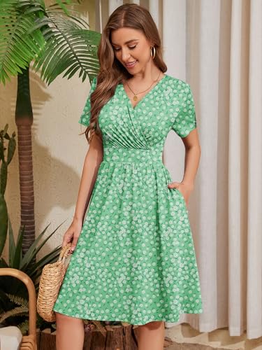 Image of Heymoments Womens Summer Short Sleeve Casual Dresses V-Neck Beach Dress with Pockets S-2XL