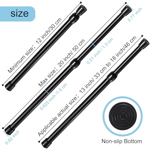 Image of Goowin Spring Rods, 5 /8 inch Diameter, No Drilling, Expandable (12-20 in), Black, 3 Pack for Closet, Cupboard, Hanging Clothes