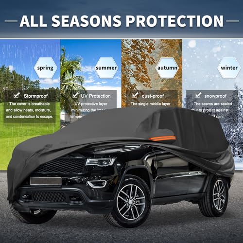 Image of X AUTOHAUX Car Cover for Jeep Grand Cherokee 2002-2025 Aluminum Film Outdoor Waterproof Sun Rain Snow Hail Protection with Driver Door Zipper