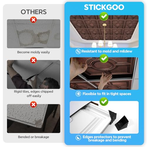 image for STICKGOO PVC Ceiling Tiles, Antique Copper Decorative Drop Ceiling Til