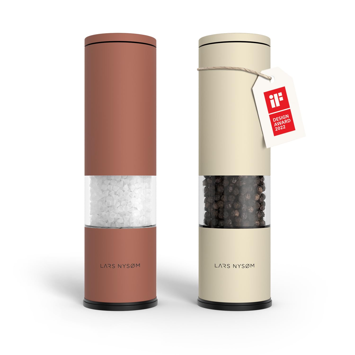 LARS NYSØM Salt and Pepper Grinder Set Manual, Stainless Steel Salt and Pepper Mills with Adjustable Ceramic Grinder I Design Spice Shakers (Red/Beige)