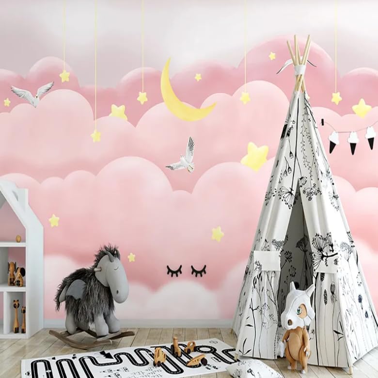 Papier peint nuages roses créez un cocon étoilé dans la chambre bébé