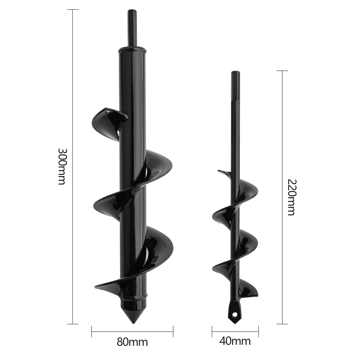 Gunpla Broca de taladro de jardín para plantar bulbos, plántulas, 4 x 22 cm y 8 x 30 cm, 2 excavadoras de agujeros para postes, herramienta excavadora de valla con llave hexagonal de 3/8 pulgadas