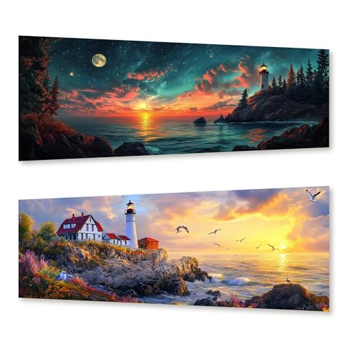 Diamond painting adulte phare lot de 2 kits complets broderie diamant grand format 30x80 cm