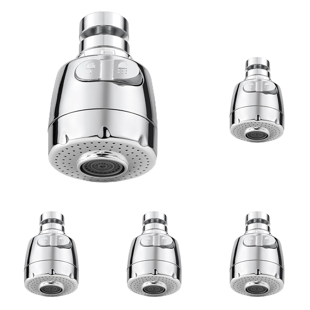 Vinabo Aeratore per Lavello 360° Girevole con Filtro Regolatore, 2 Modalità, Testa Aeratore e Atomizzatore (Confezione da 5)