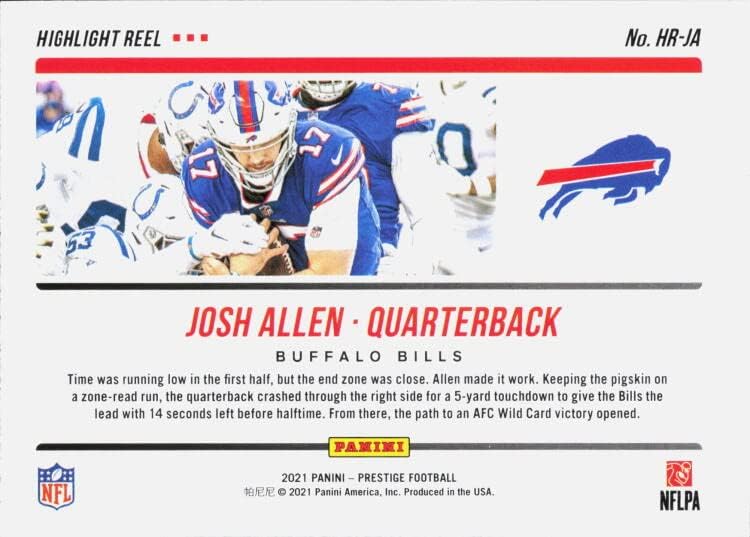 Miniatura 2 de 2021 PANINI PRESTIGE HIGHLIGHT REEL #13 JOSH ALLEN BUFFALO BILLS FOOTBALL OFFICIAL TRADING CARD OF THE NFL