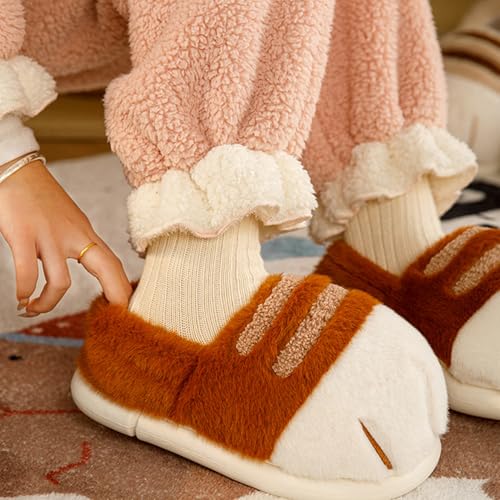 Striped Cat Paw Cozy Plush Closed - Toe Slippers Thickened Warm Non - Slip PVC Sole Unisex Indoor Outdoor House Shoes4
