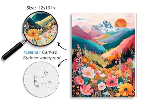 Image of Frimeeme Colorful Floral Mountain Wall Art Set of 3, 12x16in, Unframed