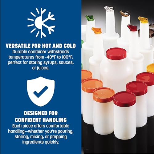 Image of Carlisle FoodService Products Stor N' Pour Assorted Sauce Bottles Bartending Bottles with Vented Spout for Bar, Kitchen, And Restaurants, Plastic, 1 Quart , Multicolored