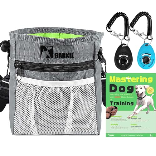 BARKIE Dog Treat Pouch and 2 Dog Training Clickers with Dog Positive Reinforcement Training Booklet...