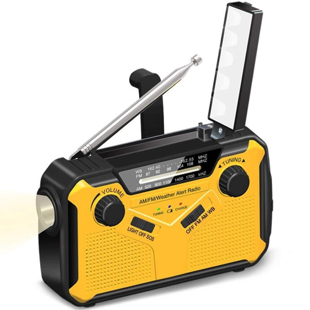 Radio awaryjne z korbką, pogoda słoneczna AM|FM|WB|NOAA, przetrwanie, latarka, lampa do czytania 2 W, alarm SOS 2500 mAh