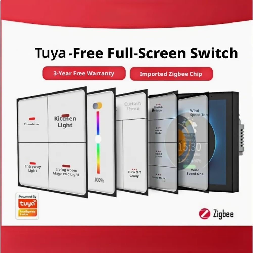 Tuya Zigbee Multifunktionaler 4-Touchscreen-Szenenschalter Dimmerschalter Benutzerdefinierter Text Mehrsprachig-EU-Stecker
