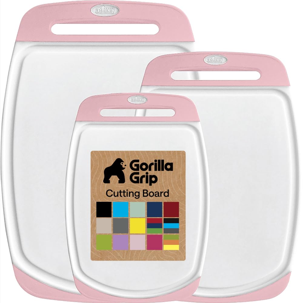 GORILLA GRIP Cutting Board Set of 3, Slip Resistant and Nonporous, Pink