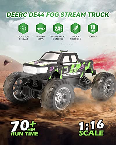 Deerc De44 Remote Control Monster Truck With Fog Mist, Dual Motors Off Road Rc Car, 4Wd Rock Crawler With Led Lights, Spray Water Mist, 70+ Min Play, Toy Vehicle For Boys Girls And Adults #TOP1