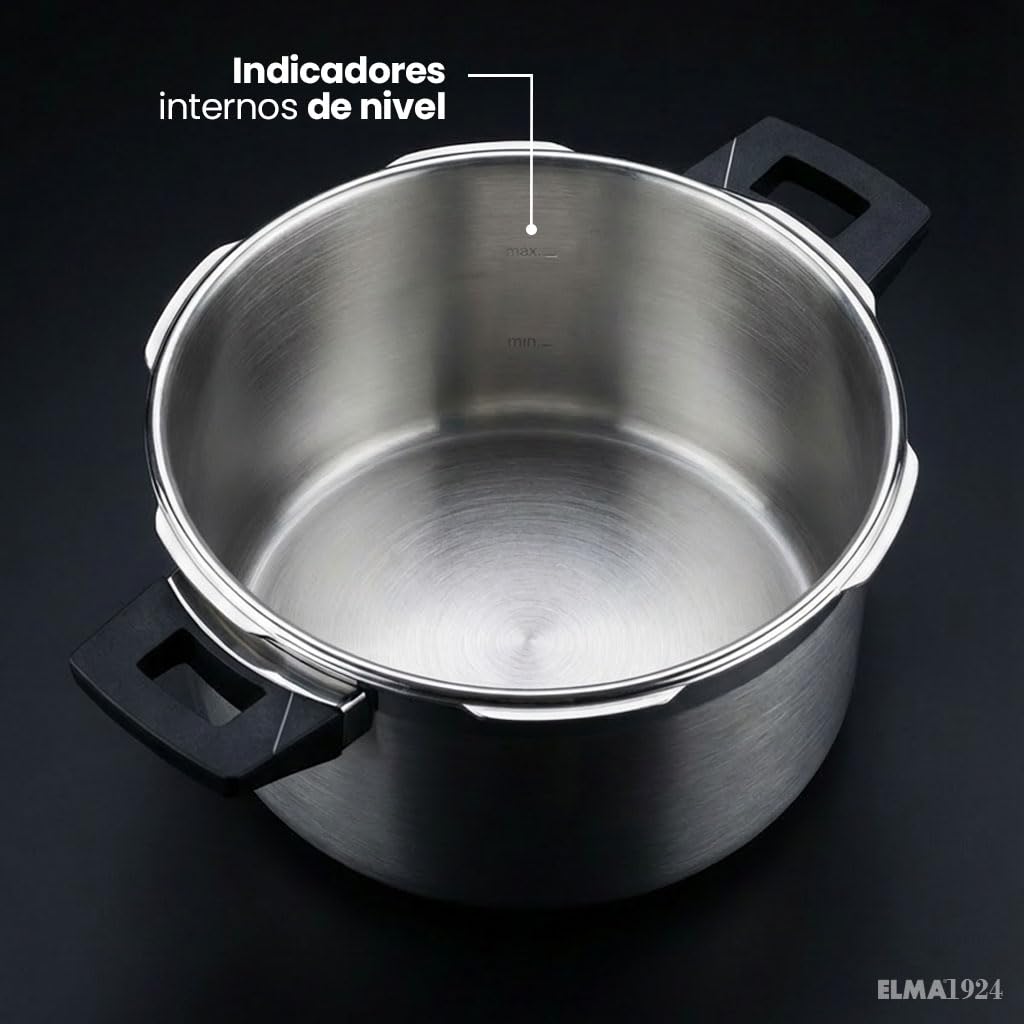 ELMA Set de 2 Ollas a Presión Prêst 4+6 L | Acero Inoxidable 18/10, Fondo Encapsulado Apto Inducción, 2 Modos de Cocción, Triple Sistema de Seguridad, Tapa de Cristal Incluida