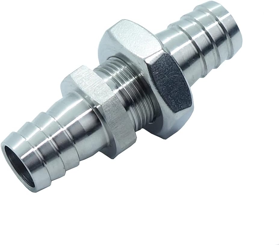2 Pcs 1/4" Barbed Stainless Hose Barb Bulkhead Fitting Straight Thru-Bulk Barbed Bulkhead Union Fitting Panel Mount Hose Barb Connector