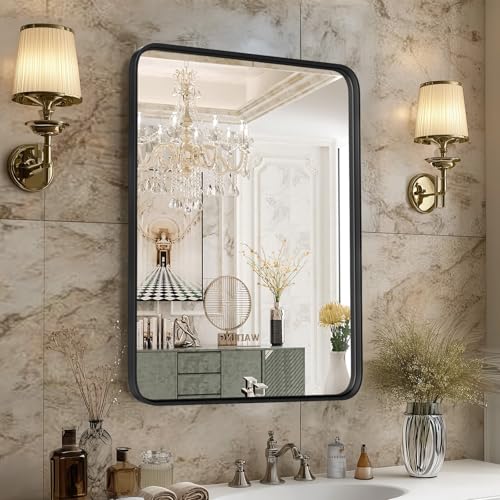 Image of Sweetcrispy 22x30 Inch Black Bathroom Mirrors for Wall, Bathroom Mirrors for Over Sink, Rectangle Wall Decor for Entryway, Bedroom, Vanity