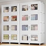 BROVIEW 440Gal Extra Large Stackable Storage Bins with Lids & Wheels - Heavy Duty Collapsible Plastic Cabinets, Open Front Door for Effortless...