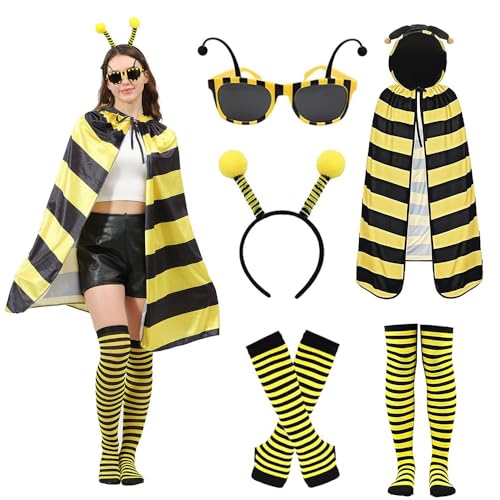 MEISHANG Disfarce abelha adulto, disfarce abelha adulto mulher - conjunto de acessórios, camada de abelha, luvas, óculos de proteção, pinça de cabelo - disfarce carnaval mulher