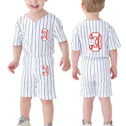 Image of BAICAIYU Toddler Boys Birthday Outfit Kids Baseball Jersey and Pants Suit Set 2nd 3rd 4 Years Old Stripe Cute Summer Clothes