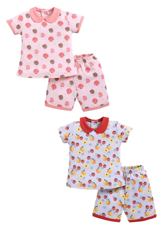 Image of Baby Girls 100% Cotton Printed Half Sleeve T-shirt & Short Summer Clothing Sets (Pack Of 2)