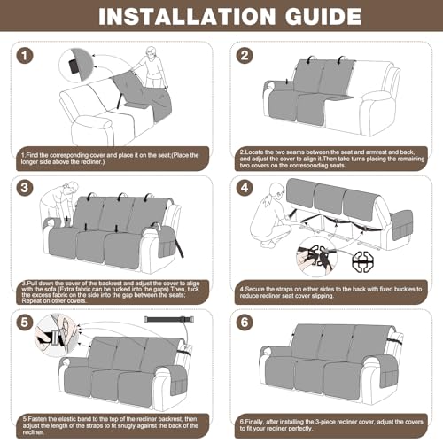 Image of TAOCOCO 100% Waterproof Recliner Sofa Covers, Non Slip Split Couch Covers for Reclining Couches with Elastic Strap, Washable Reclining Sofa Cover Furniture Protector (3 Seater, Gray Taupe)