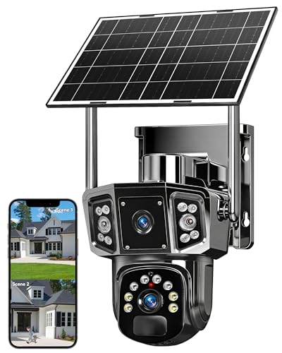 KEPEAK Solar Security Camera Wireless Outdoor, Dual Lens PTZ WiFi Camera, Panoramic View, 10x Zoom, PIR Human Detection, Color Night Vision, Waterproof