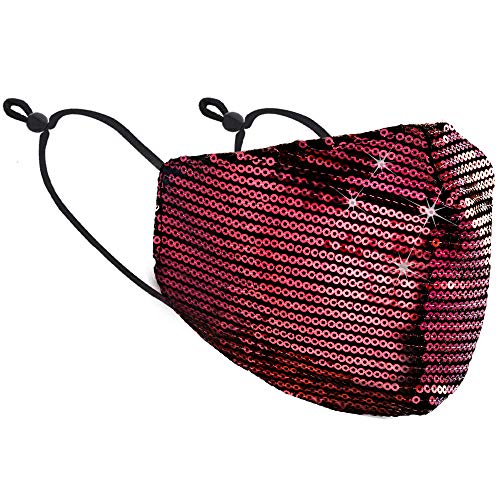 Womenâ€™s Ladyâ€™s Sequin Multi Color Fashion Bling Face Nose Mask With Adjustable Ear Loops Washable Reusable Breathable (Red)